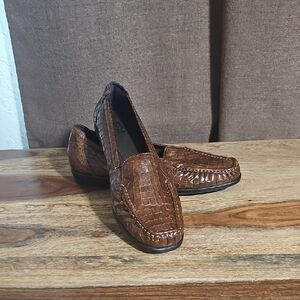 SAS Rich Brown Crocodile Texture Loafers